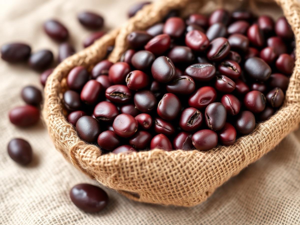 Dark red kidney beans in a jute sack